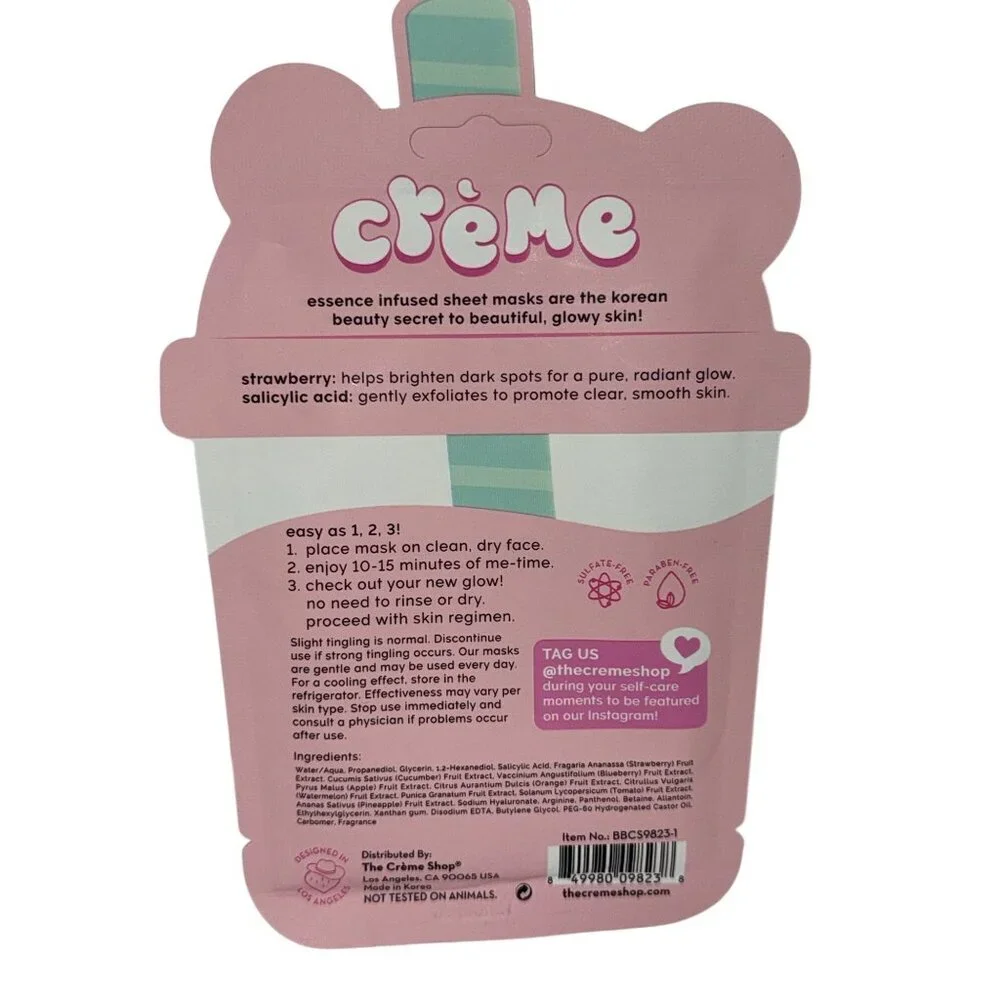 The Crème Shop Boba Bears Beary Clear Skin Printed Essence Sheet Mask Strawberry